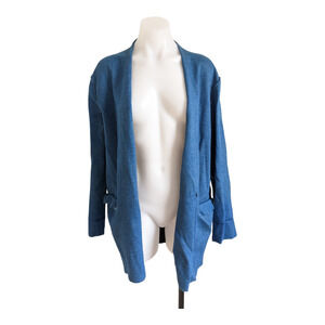 Dagmar Size Small Open Jacket Blue Cotton Blend Pockets Long Sleeves Stretch